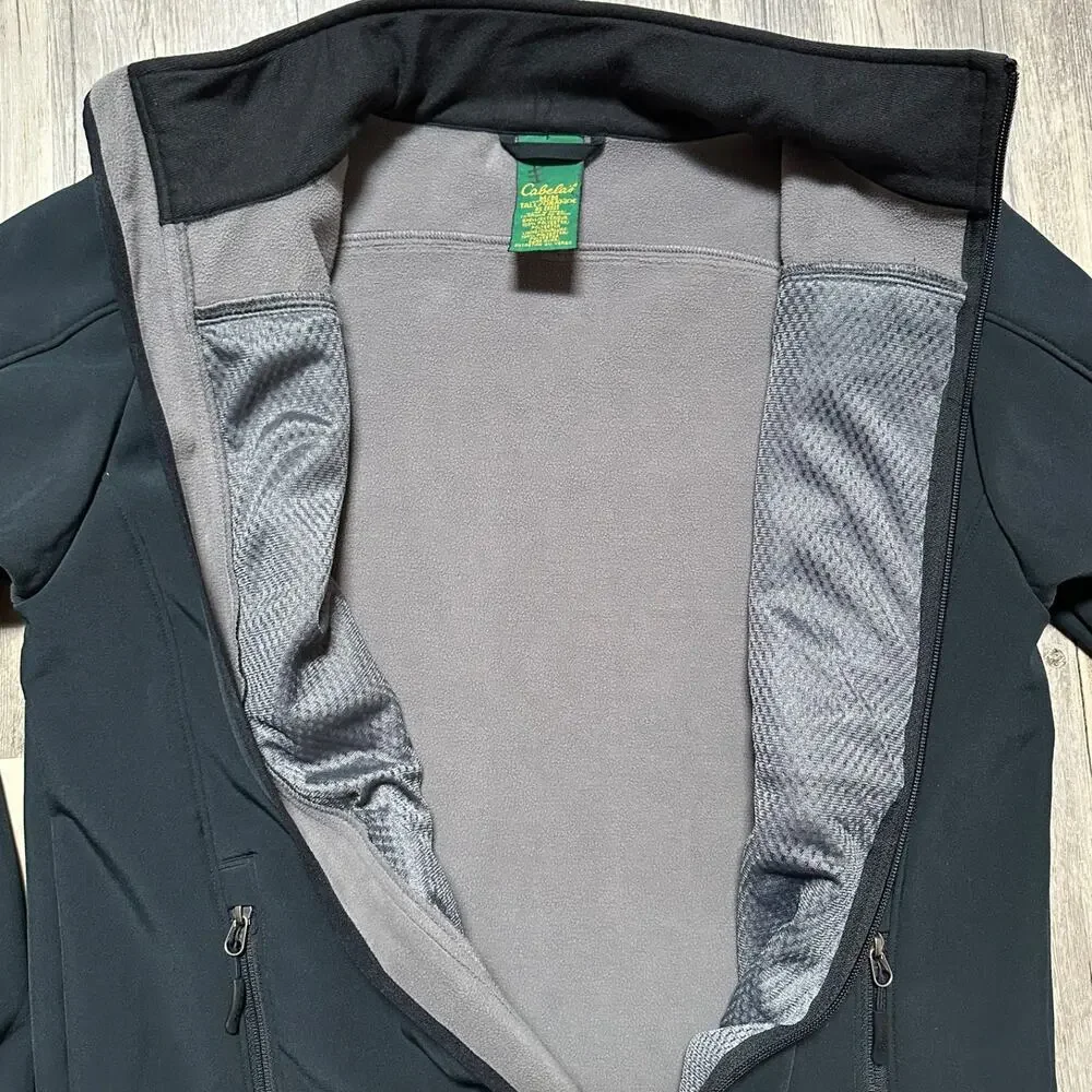Cabela's Jacket Mens Medium Black Softshell Fleece Lined Full Zip Outdoor Hiking